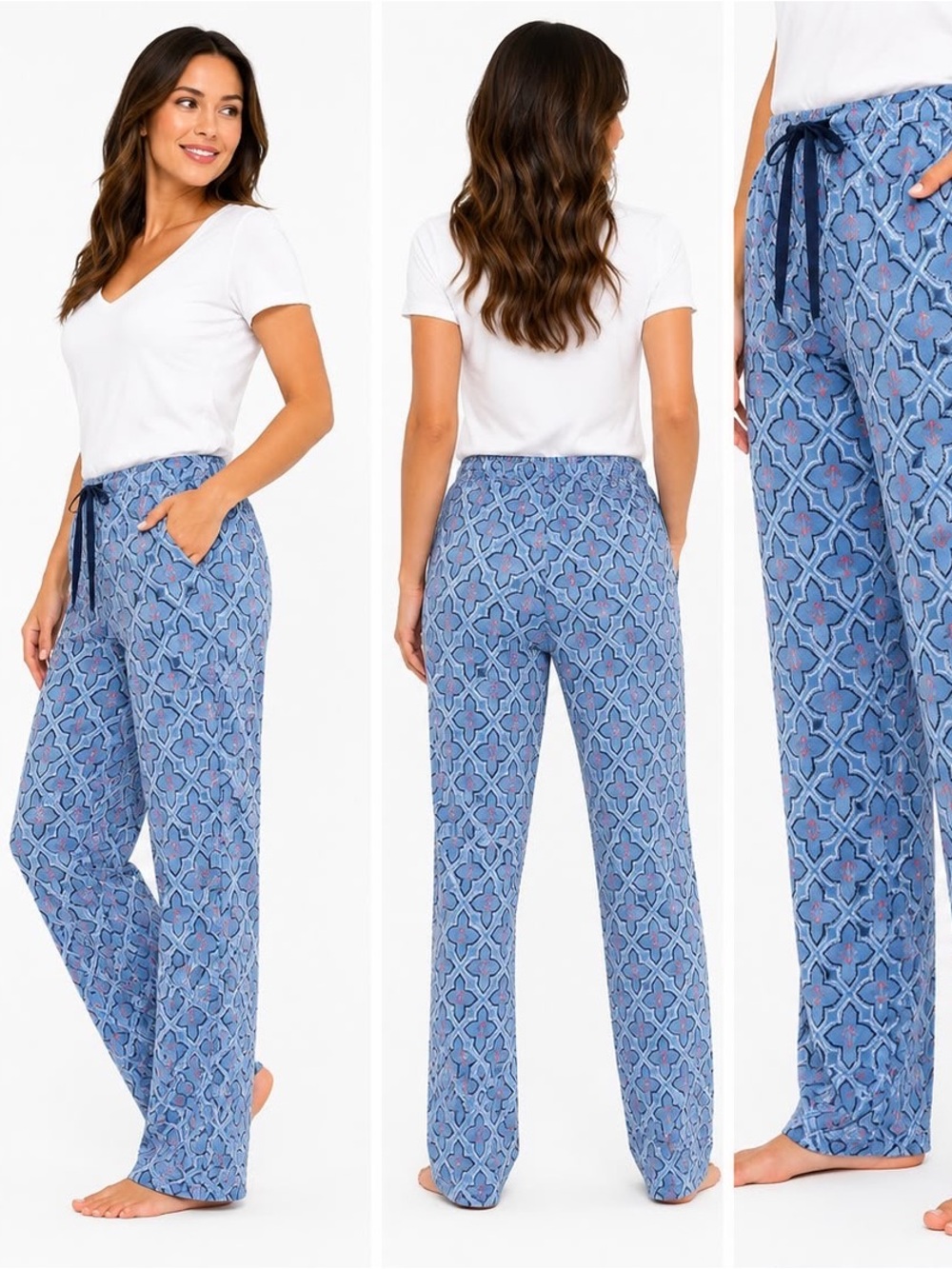Nautica Light Blue Geometric Print Pajama Pants with Pink Details